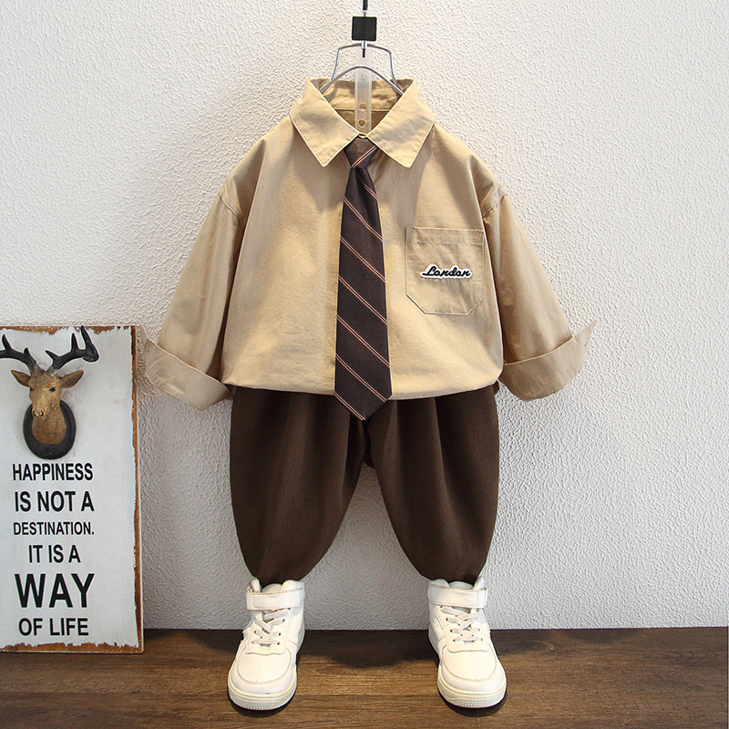 5955 Ropa para niños Traje de otoño para niños 2025 Nuevos niños Camisa de primavera y otoño Chaleco de lana Traje de tres piezas