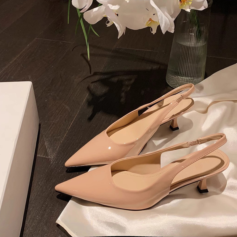 Grape Mom Same in stock ~ Temperament Small Pointed Shallow Mouth Empty Elegant Two-Wearing Xiao Mao High-heeled Single Shoes for Women Spring