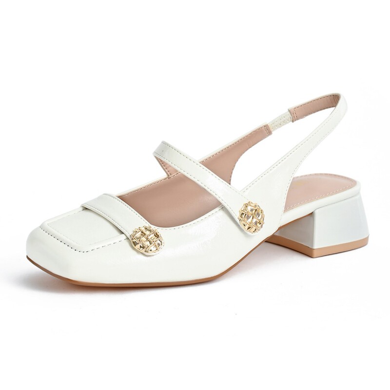 Spring and Summer Sandals for Women, Square Toe, Hollow Back, Thick Heels, High Heels, One-Line Straps, Toe-Cap Mary Jane Shoes, Fashionable Banquet Shoes