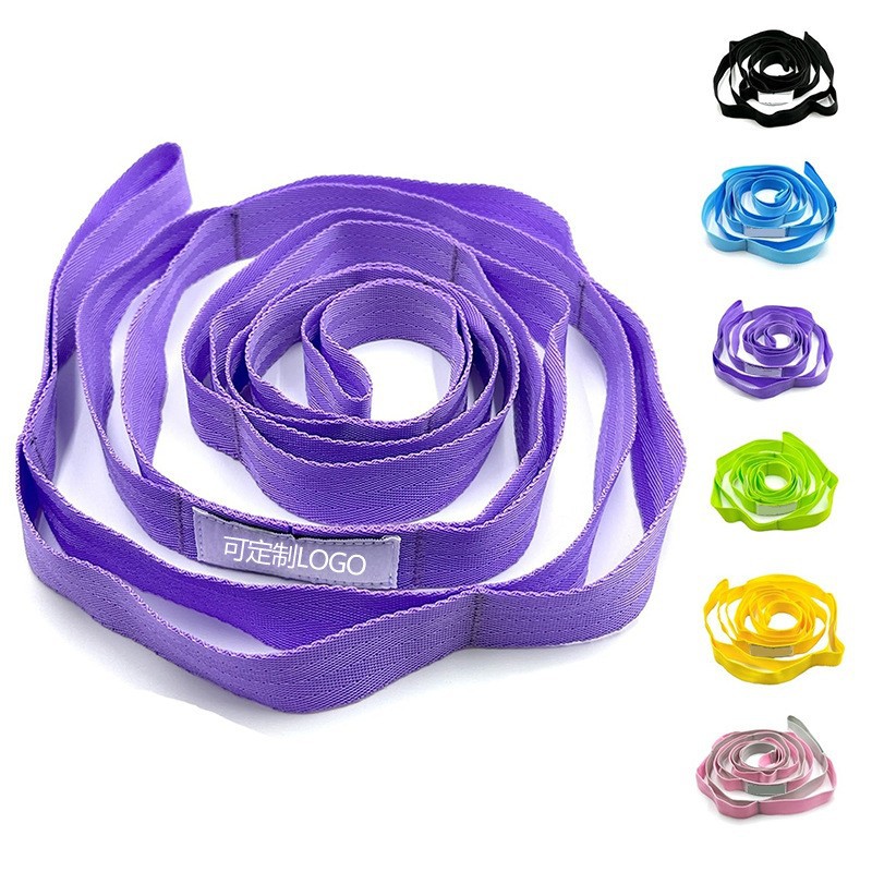 Cross-Border New Yoga Belt Rehabilitation Physiotherapy Auxiliary Ten-Ring Tension Belt Pilates Fitness Non-Elastic Stretching Belt