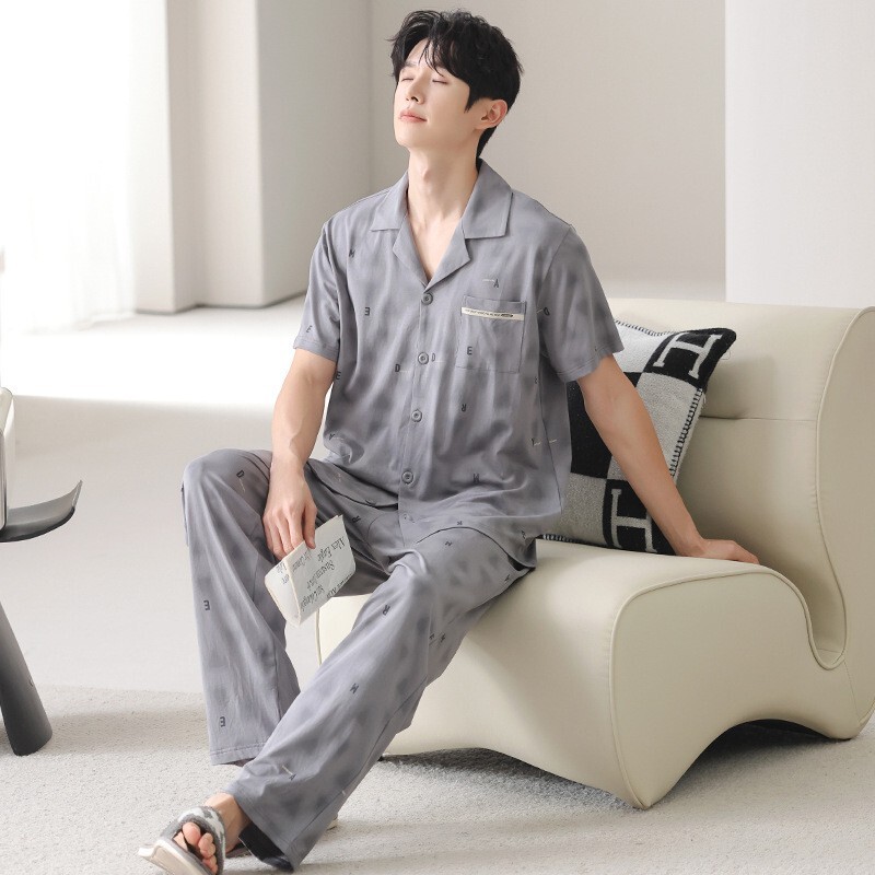Pajamas Men's Summer Lyocell Cotton Short-sleeved Pants Summer plus size Design Sense Home Clothes Summer suit