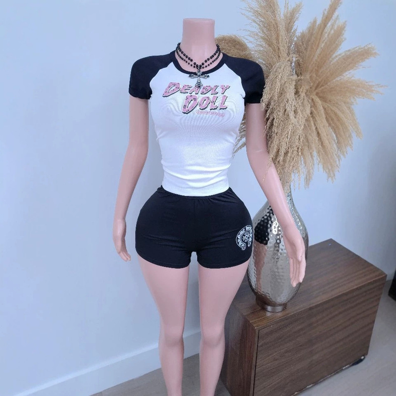 Y202669 European and American cross-border fashion women's printed sports suit shorts Y202669 European and American cross-border fashion women's printed sports suit shorts