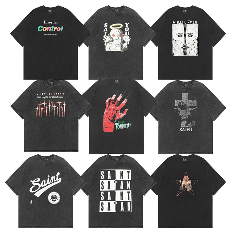 SAINT VINTAGE MICHAEL Ретро тяжелая промышленность старая футболка с короткими рукавами в американском стиле ретро высокая улица ретро свободная tee