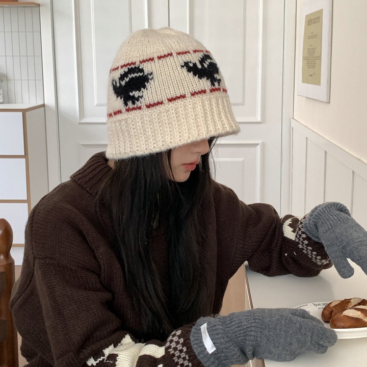 Cappelli da pescatore caldi all'uncinetto in jacquard Dove autunno inverno, cappelli lavorati a maglia con protezione per le orecchie da uomo e da donna_voghion.com