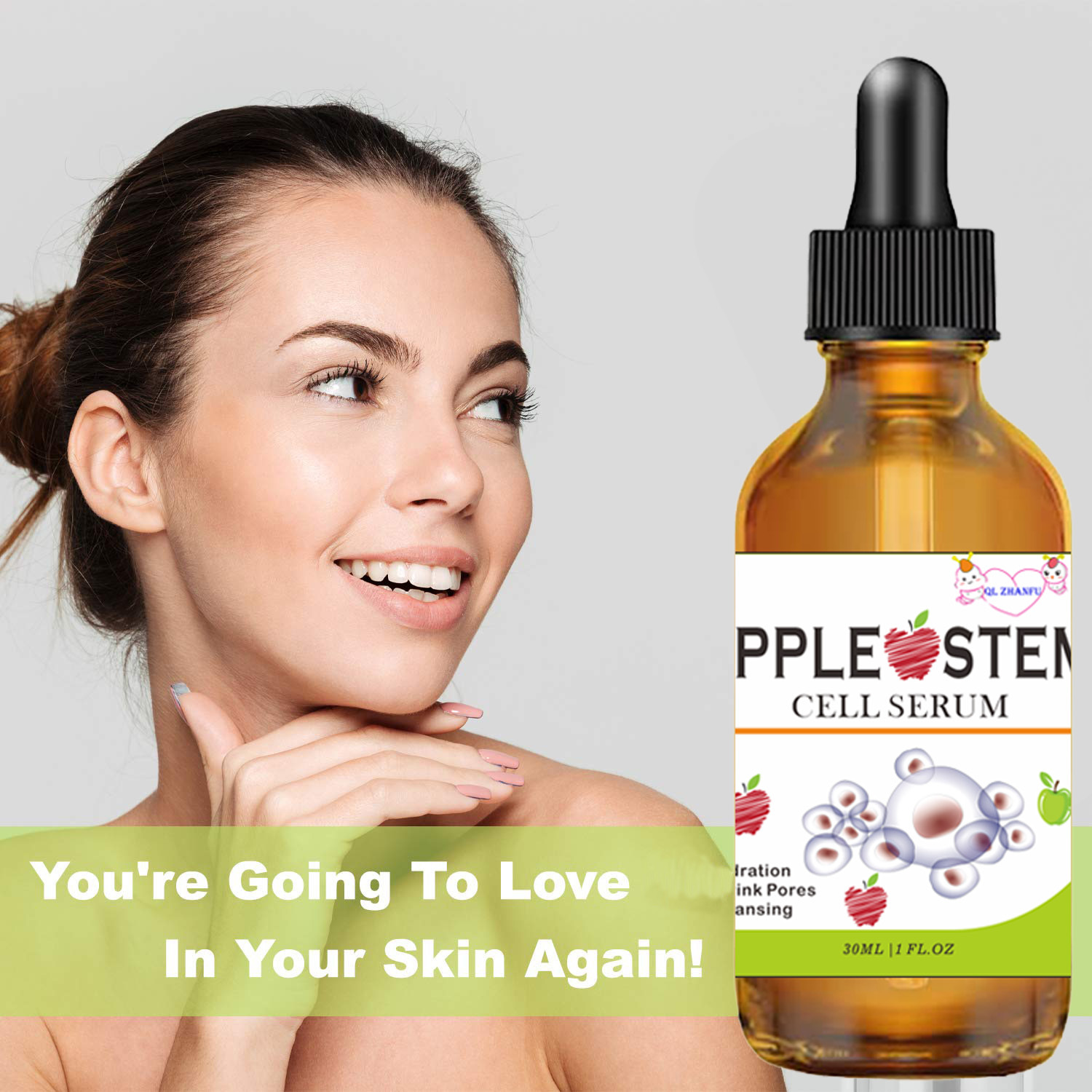 QLZHANFU Apple Cell Original Solution and Moisturizing Facial Vitamin A Skin Rejuvenating essence_voghion.com