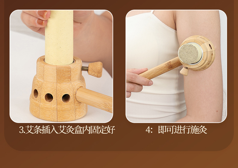 Bian Stone Handheld Moxibustion Box Portable Bamboo Moxa Warmer with 4cm Moxa Sticks for Home Wellness details
