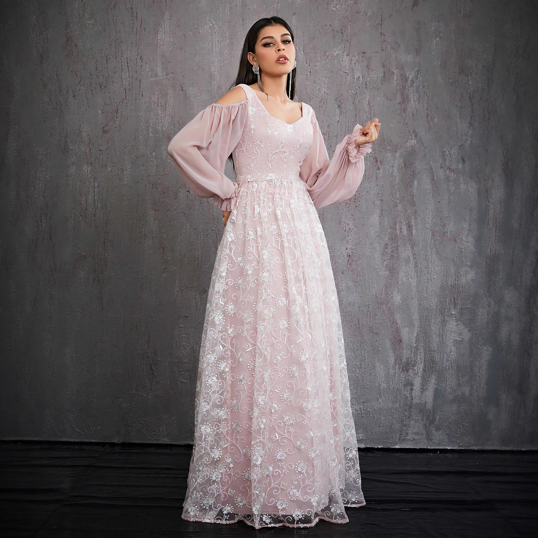 European and American Slim Prom Dress Floral Waist Long Dress Prom Party Adult Dress Daily Evening Dress Wholesale