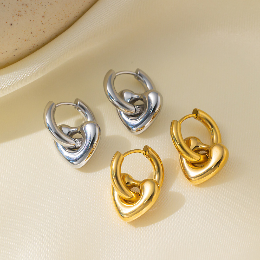 French fashion INS style 18K gold stainless steel earring heart-shaped collar pendant titanium steel earrings ladies love earrings