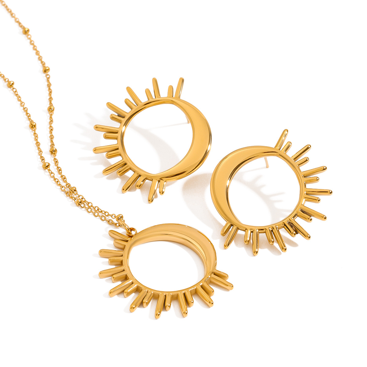 Wanxing Europa y América collares de acero inoxidable colgante pendientes pendientes sol luna 18 quilates oro no decolor joyas de cadena clavícula