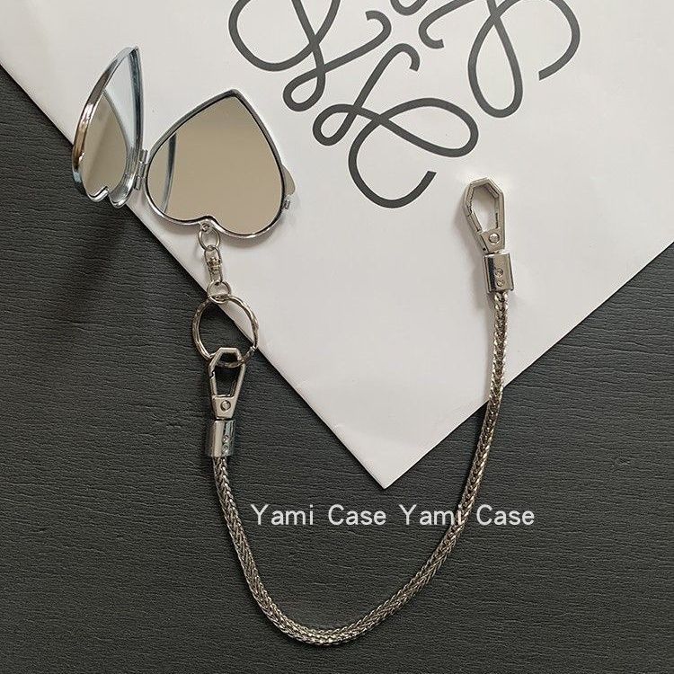 手机挂链短金属手提爱心镜子可拆卸防丢时尚包链挂件适用苹果华为