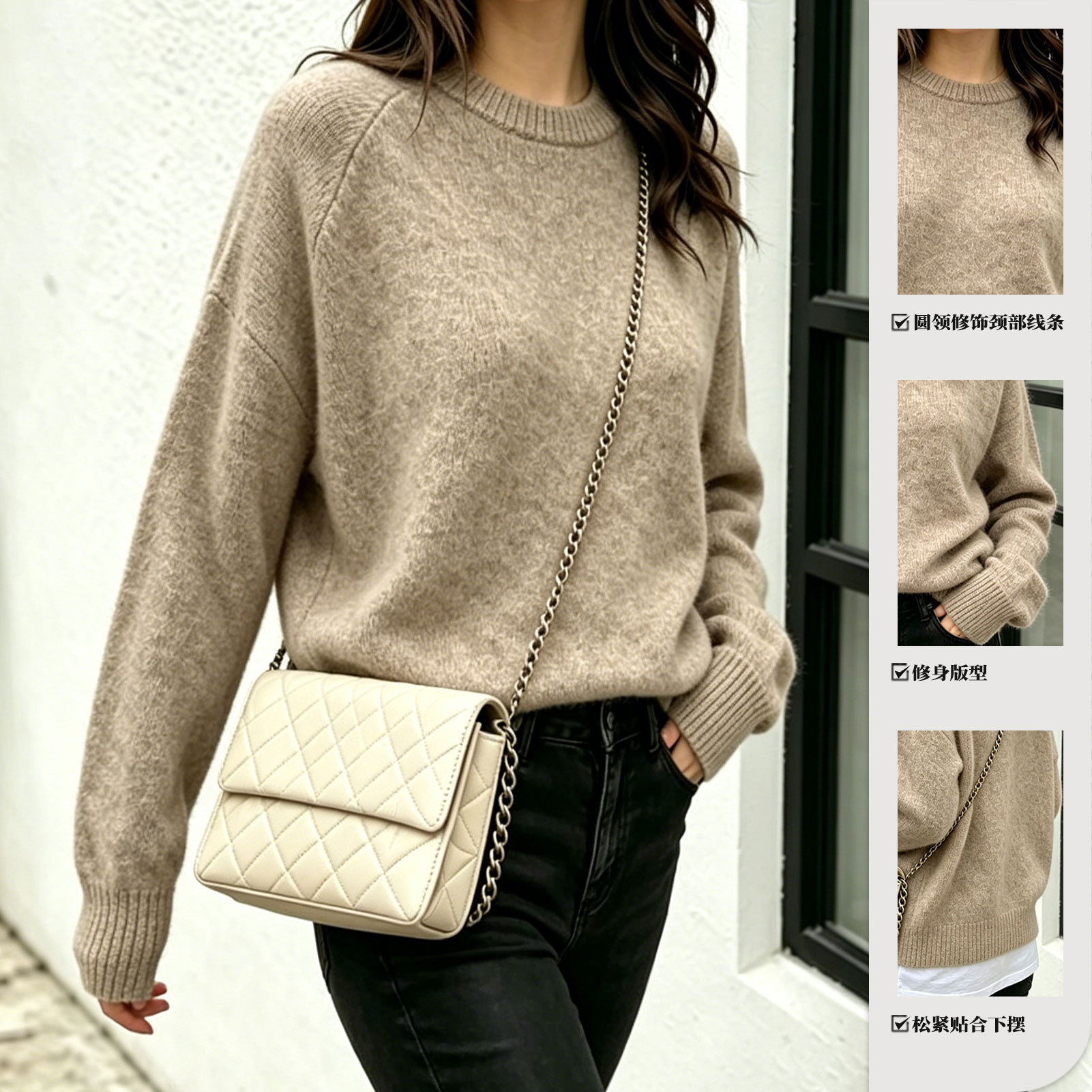 2026 Autumn and Winter Lazy Style Gray Round Neck Pullover Sweater Women's Loose Thickened Solid Color Knitted Sweater Versatile Top