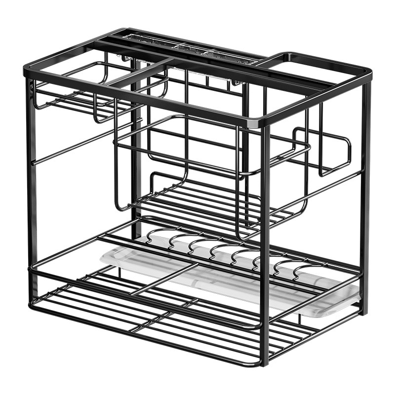 Seasoning Pull-Out Cabinet 304 Stainless Steel Double-Layer Drawer-Style Kitchen Cabinet Seasoning Track Storage Bowl Basket Storage Organizer