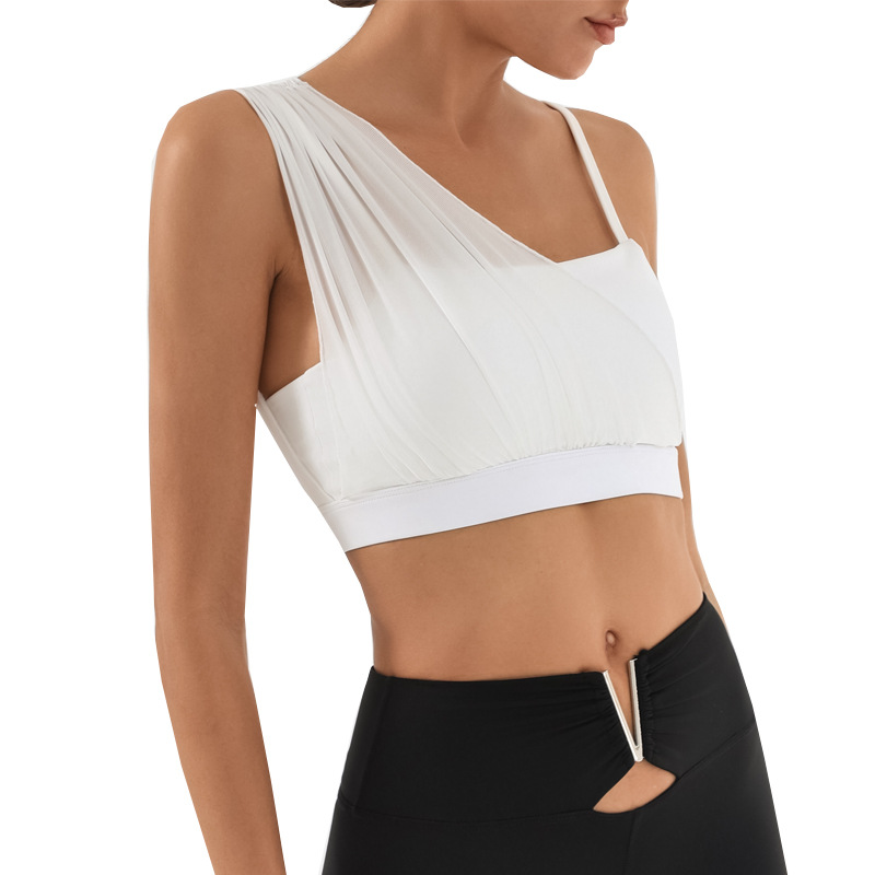 Sujetador deportivo transfronterizo para mujer con almohadilla para el pecho Yoga entrenamiento de fitness costura de malla color de contraste alta elasticidad secado rápido nude sujetador