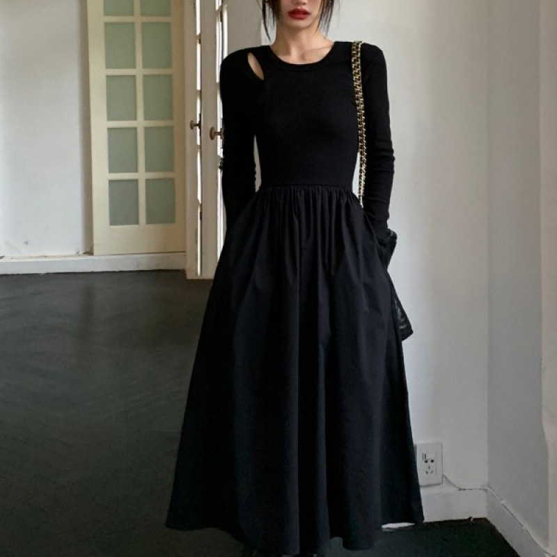 Hollow Knitted Dress for Women Spring and Autumn New Design Niche Temperament Slimming Mid-Length Skirt Above the Knee