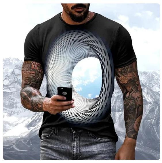Cross-border foreign trade Amazon TEMU new 3D digital printing fashion short sleeve geometric figure men's round neck T-shirt