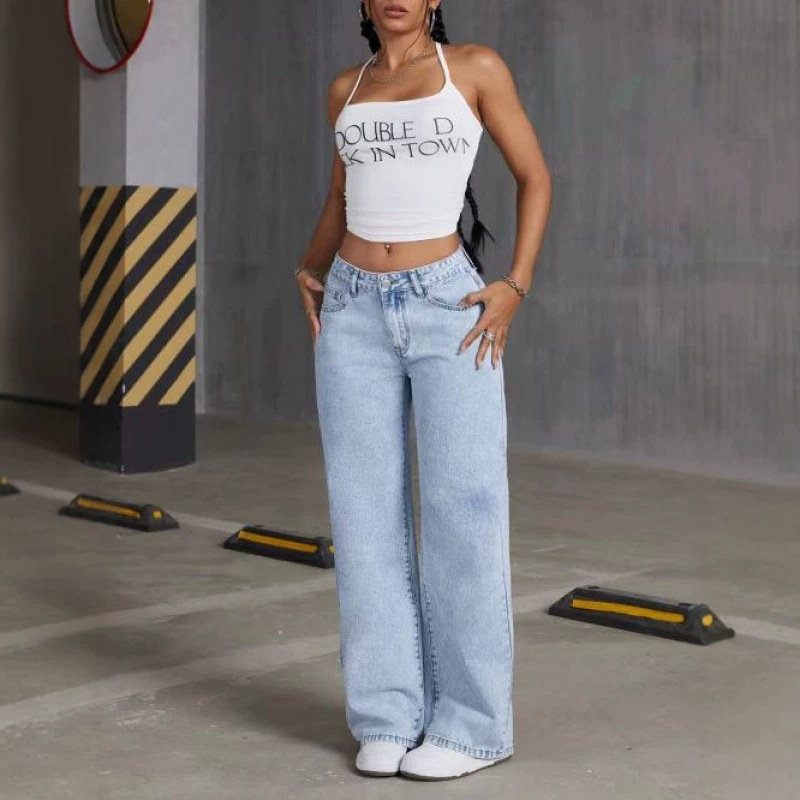 Cross-border foreign trade European and American style fashion jeans for women, spring American high street straight loose fit, versatile, bulk discounts available Cross-border foreign trade European and American style fashion jeans for women, spring American high street straight loose fit, versatile, bulk discounts available