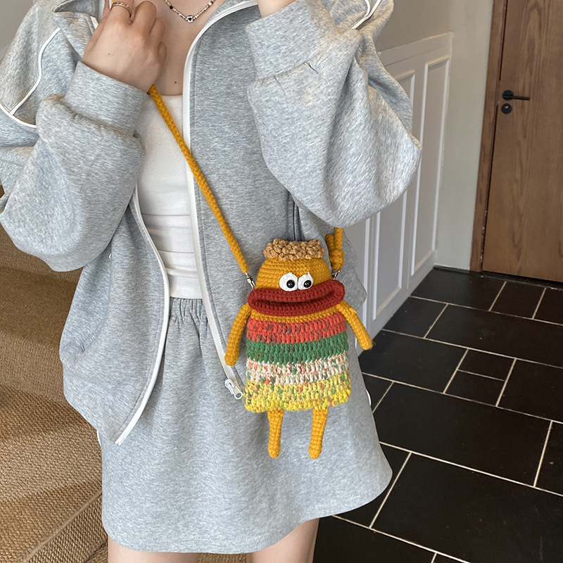 Pequeño, lindo, extraño, boca de salchicha, bolsos de hombro para niños y niñas, bolsos de gancho hechos a mano para bebés, bolsos de otoño y invierno, nuevos bolsos para niños