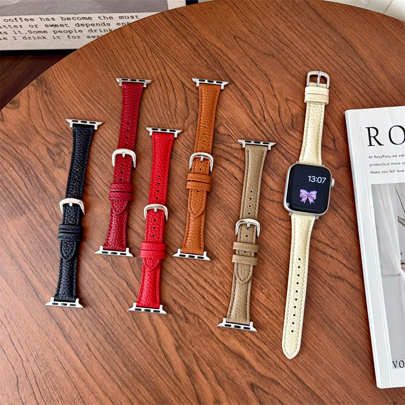 Slim-waisted lychee-patterned leather strap suitable for Apple S10 watch, S11 iWatch 9th generation, Apple Watch 8SE Slim-waisted lychee-patterned leather strap suitable for Apple S10 watch, S11 iWatch 9th generation, Apple Watch 8SE