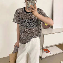 欧货高端大牌2025夏季新款女装灰色圆领花卉钩花镂空时尚短袖女