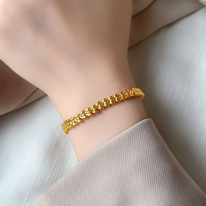 European and American Golden Wheat Bracelet Women's 2023 New Trendy ins Niche Design Light Luxury High-grade Titanium Steel Bracelet European and American Golden Wheat Bracelet Women's 2023 New Trendy ins Niche Design Light Luxury High-grade Titanium Steel Bracelet