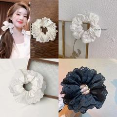 Zhao Lusi's favorite double-layer white lace hollowed-out hair tie—French-style, large-sized hair accessory for women