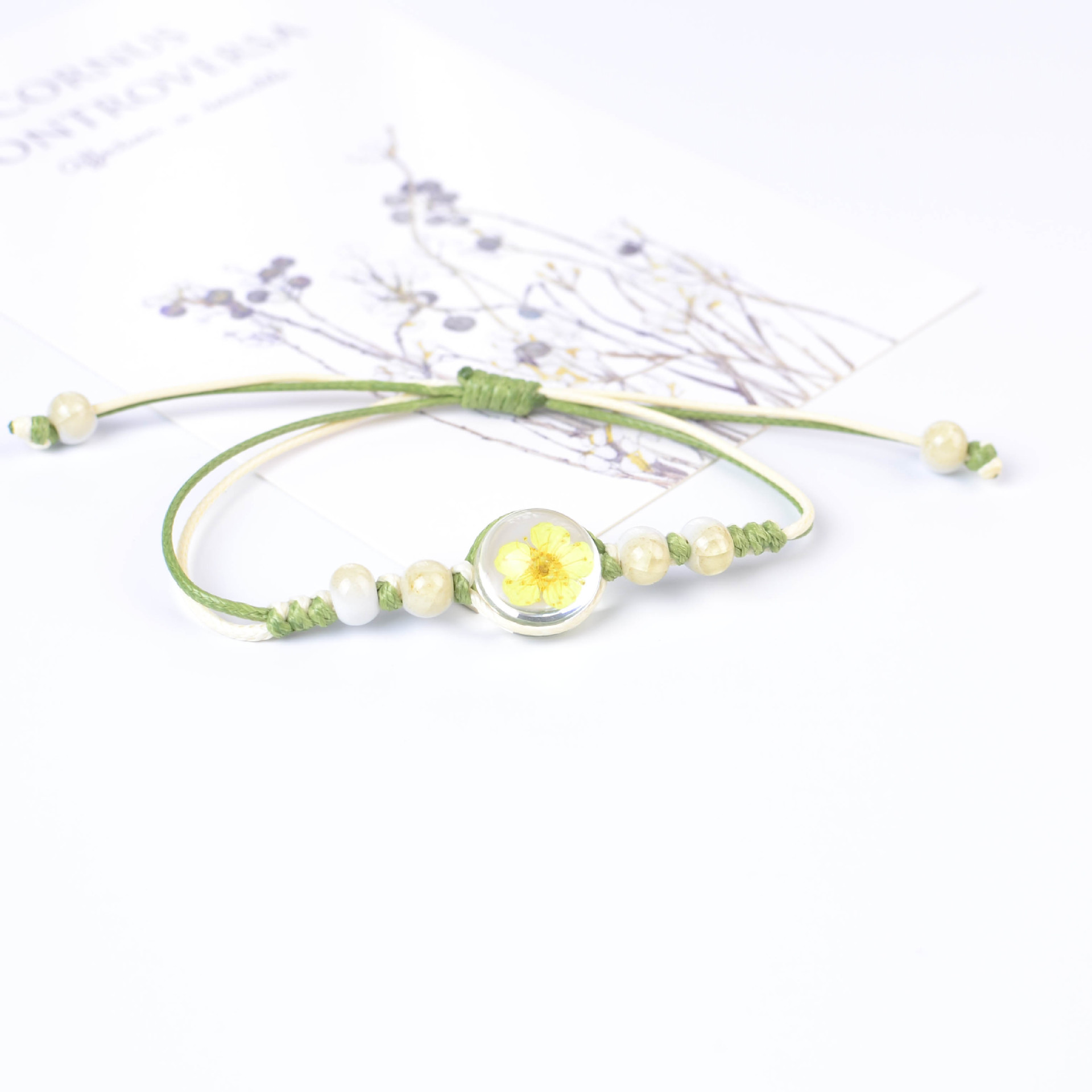 Woven white bracelet handmade, glass sample