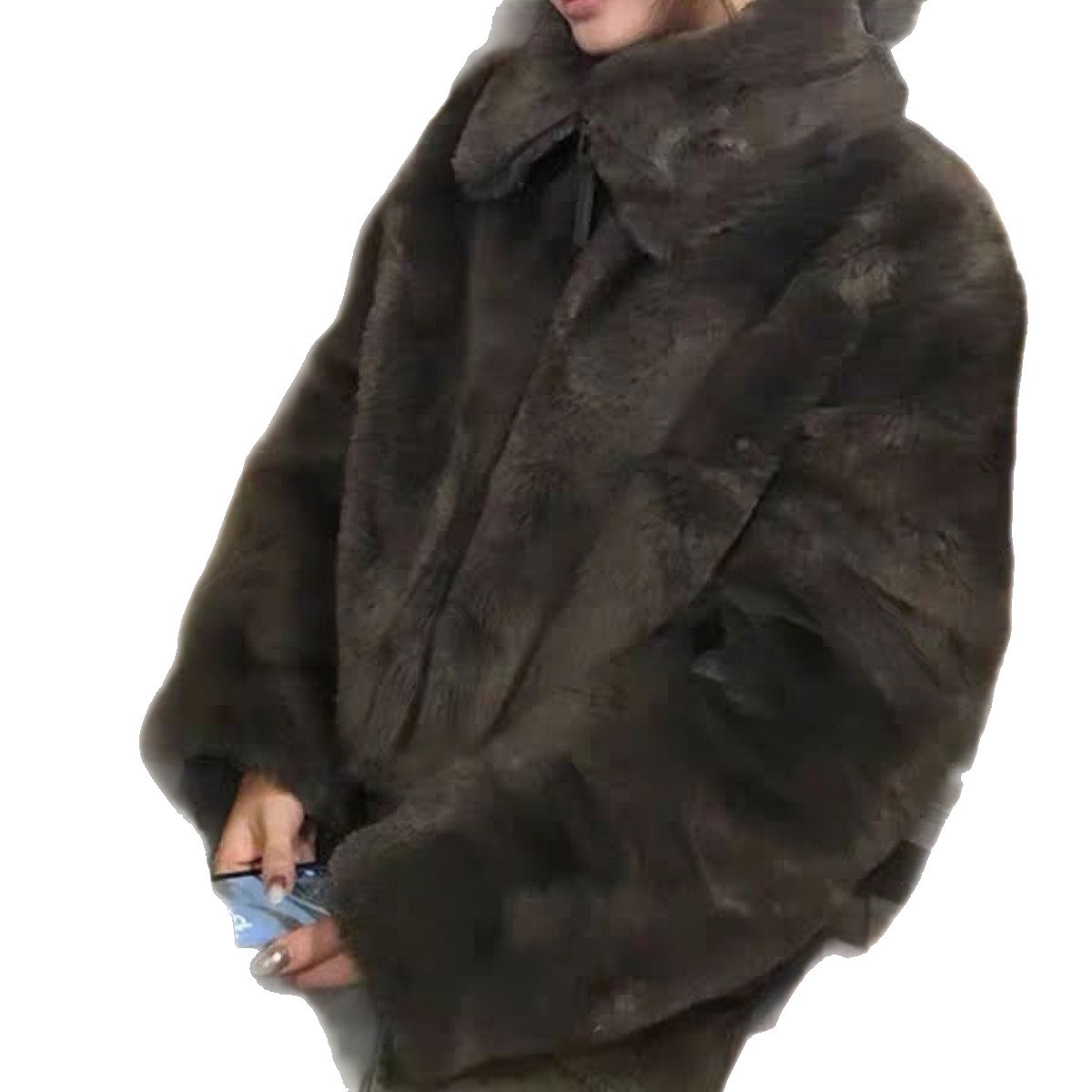 Chaqueta Corta de Felpa para Mujer de Poliéster Térmica con Cuello Alto y Manga Larga para Invierno