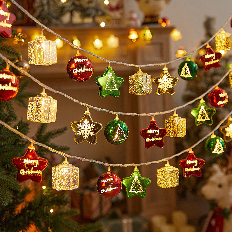 Decoración del árbol de Navidad bola de lámparas parpadeantes luces de cadena Navidad vestido tienda ventanas colgantes creativos joyas pequeñas