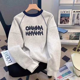女童装加绒卫衣秋冬新款女中大童一体绒时尚撞色上衣儿童12学生15