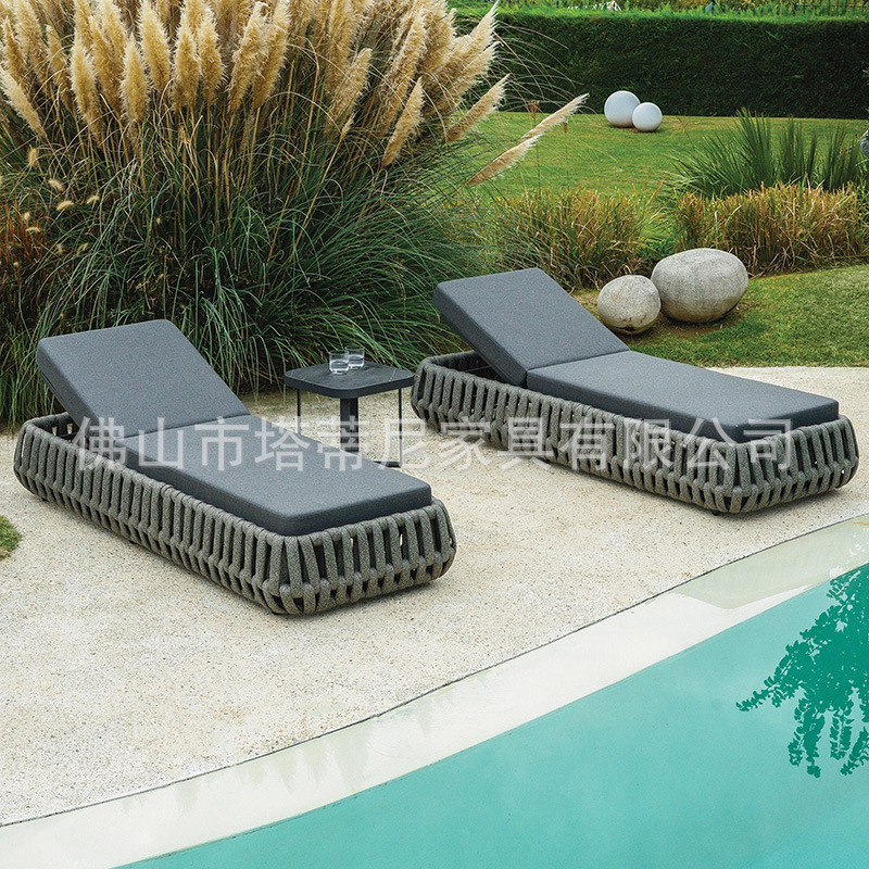 Villa jardín terraza ocio mesas y sillas al aire libre patio piscina resort mesa redonda impermeable muebles de tejido de cuerda solar image 5