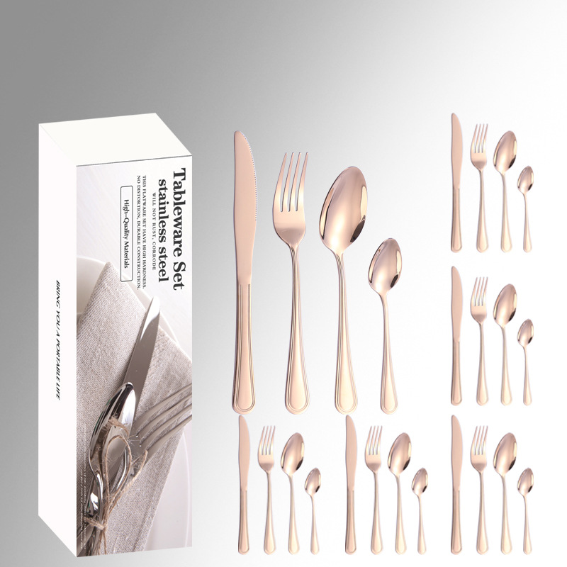 Cuchillo y tenedor de acero inoxidable, cuchillo y tenedor de comercio electrónico transfronterizo, set de 24 piezas, set de doble línea de cubiertos de comida occidental, set de caja de regalo