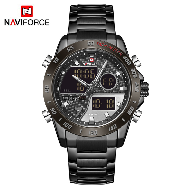 Naviforce lingxiang 9171 nueva pantalla doble movimiento reloj de los hombres calendario semanal tiempo luminoso multifuncional
