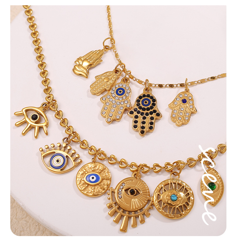 Real Gold Plated Plating Material 1 Piece 304 Stainless Steel PVD Coated Real Gold Plated Devil's Eye Hand Of Fatima Polished Pendant
