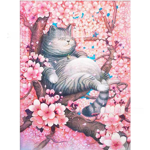 New diy diamond painting 5d pink flower cat home decoration painting cross-border supply factory direct sales