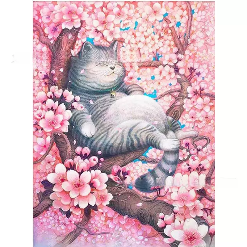 新款diy钻石画5d 粉红色花朵 猫 家居装饰画 跨境货源 厂家直销