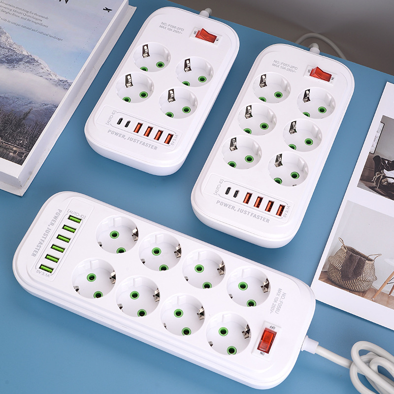 Caja de regalo 4USB 2TYPE-C carga de estilo europeo enchufe de línea de socket estándar europeo