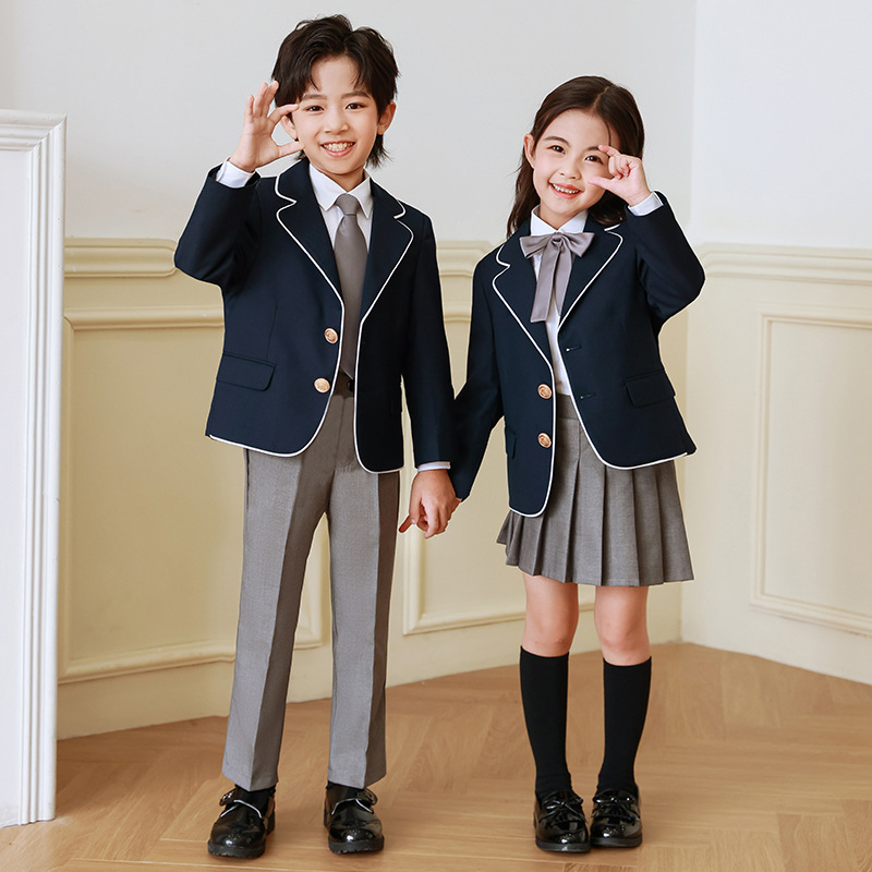 Traje uniforme escolar para niños primavera y otoño invierno estilo de la Universidad británica Primer Grado Escuela Primaria estudiante clase uniforme jardín de infantes traje de uniforme de jardín