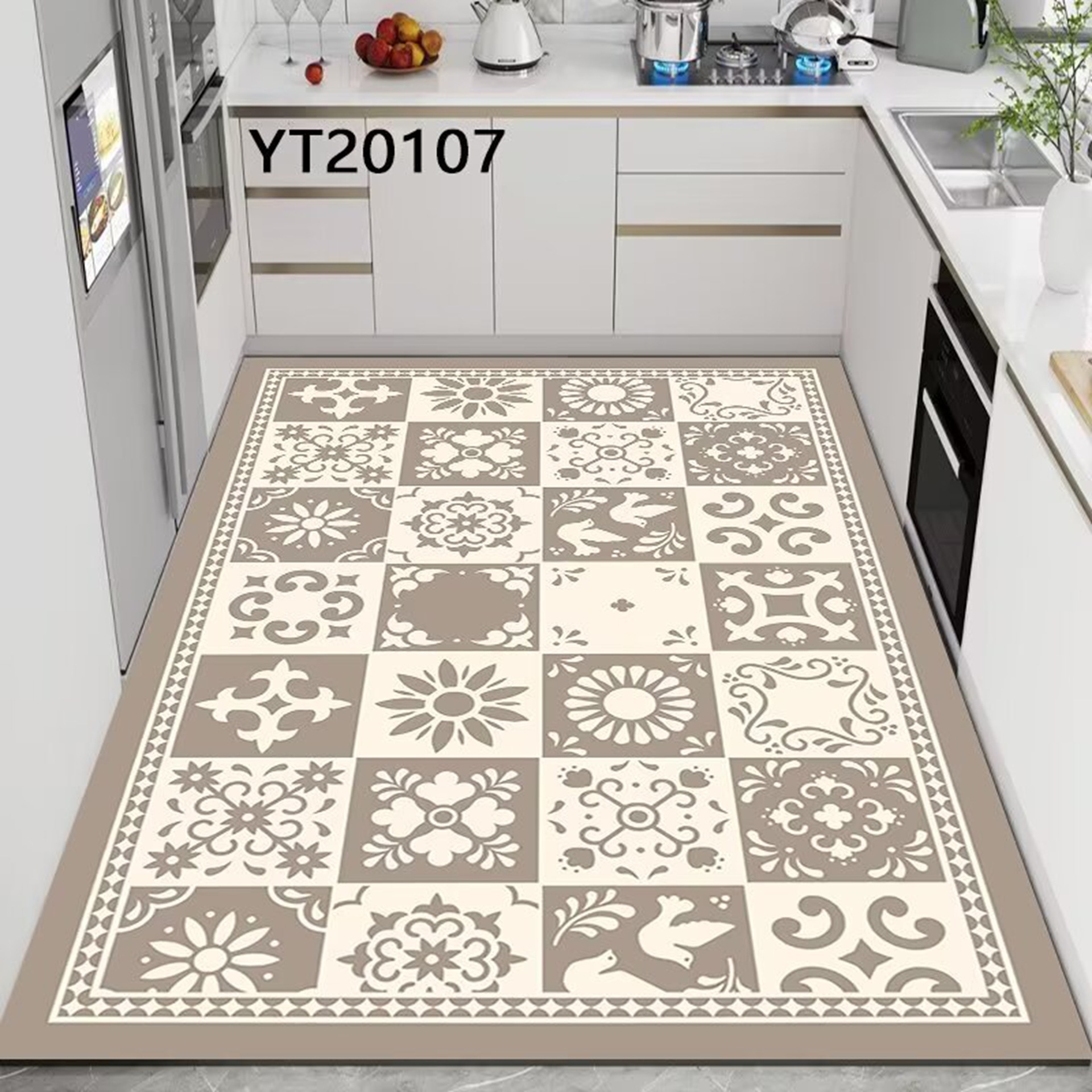 Erasable Kitchen Pvc Floor Mat, Non-Slip, Oil-Proof, Waterproof, Household Foot Mat, Entryway, Foyer, Anti-Dirt Leather Carpet