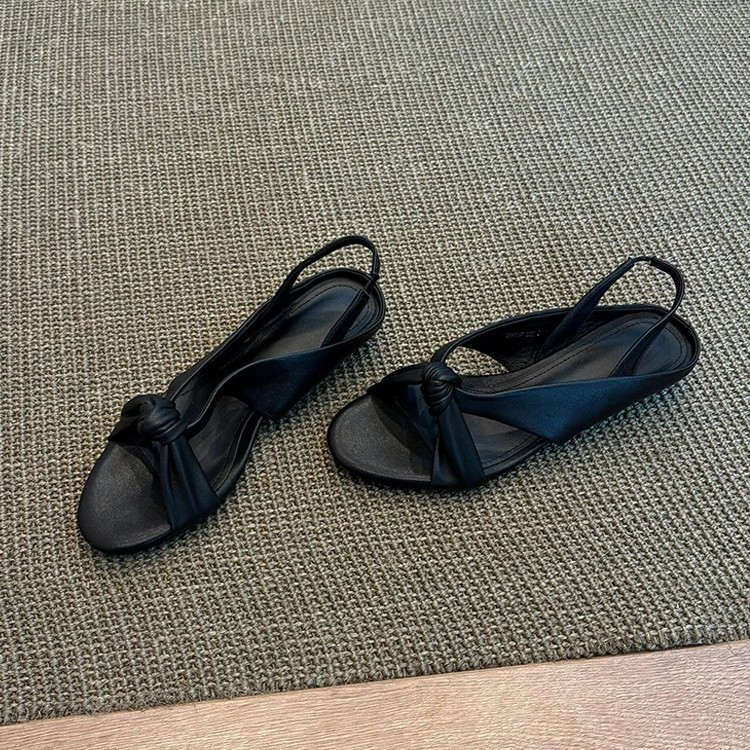 スポットモデル〜ニッチデザインのシンプルなオープントゥラウンドトゥクロスストラップウェッジサンダル、女性用、超多目的なローマンサンダル|undefined
