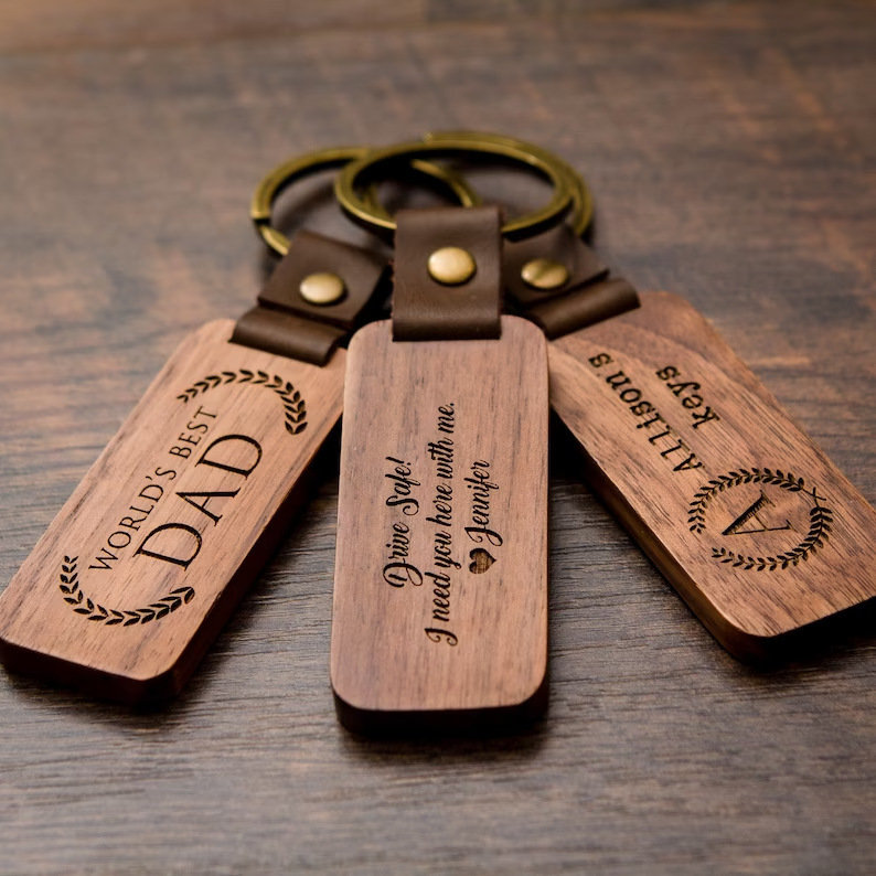 Etsy Personalized Carved in stock Wood Keychain Engraving Wooden Small Pendant Wooden Keychain Business