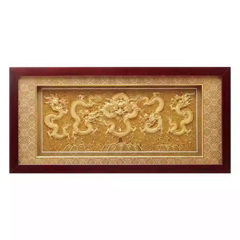 五龙图金底厦门漆线雕工艺品摆件金箔工艺品送领导礼物厦门特产