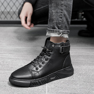 Winter New Men's British Genuine Leather Martin Boots Men's Boots Fashion Casual High Top Men's Shoes Trendy Workwear Leather Boots Men