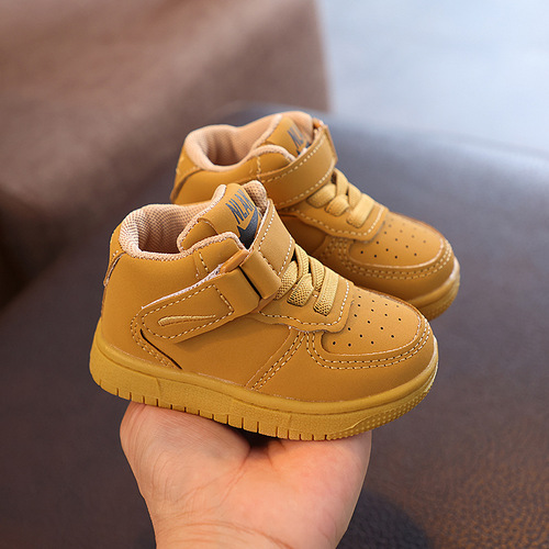 Girls and boys  new autumn sneakers, soft-soled white shoes, breathable mid-top Velcro casual sports shoes, trendy
