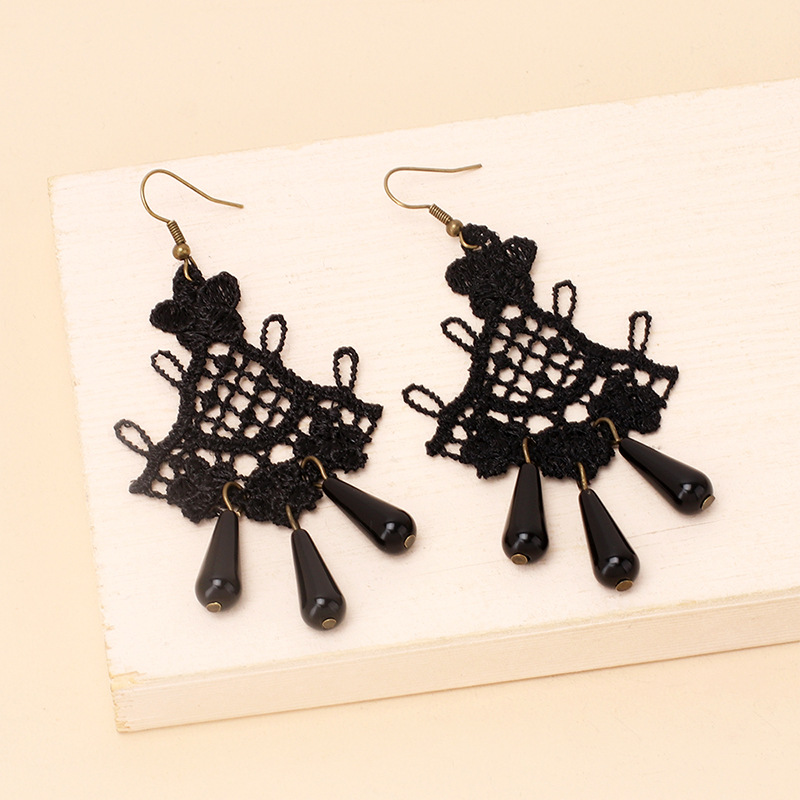Women'S Gender Retro Style Gothic Lace Cloth Earrings Fashion Tassel Earrings