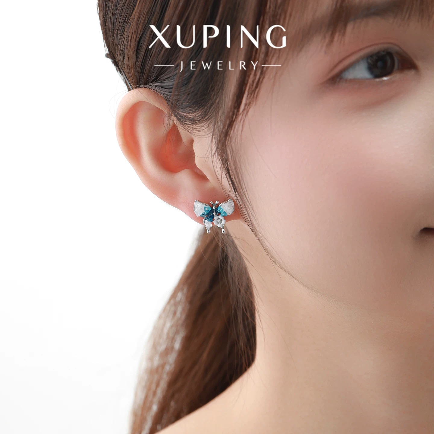 Xuping goteo serie de papilla azul gradiente pernos de orejas de nicho de temperamento femenino nuevo diseño de alta sensación fácil de usar auriculares