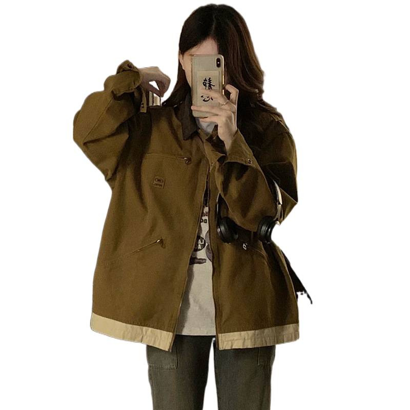 塞纳复古底特律夹克男女2025春秋工装外套巴恩风美式宽松拼色外套|undefined
