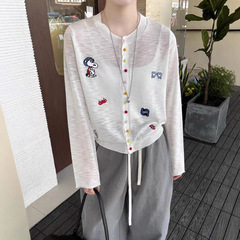韩系重工刺绣卡通长袖防晒开衫女夏季时尚薄款针织衫外搭空调罩衫