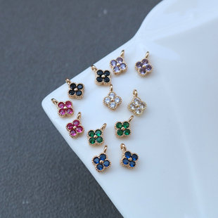 7mm micro inlaid zircon small four-leaf clover single hanging diy handmade earrings hairpin necklace bracelet jewelry accessories material