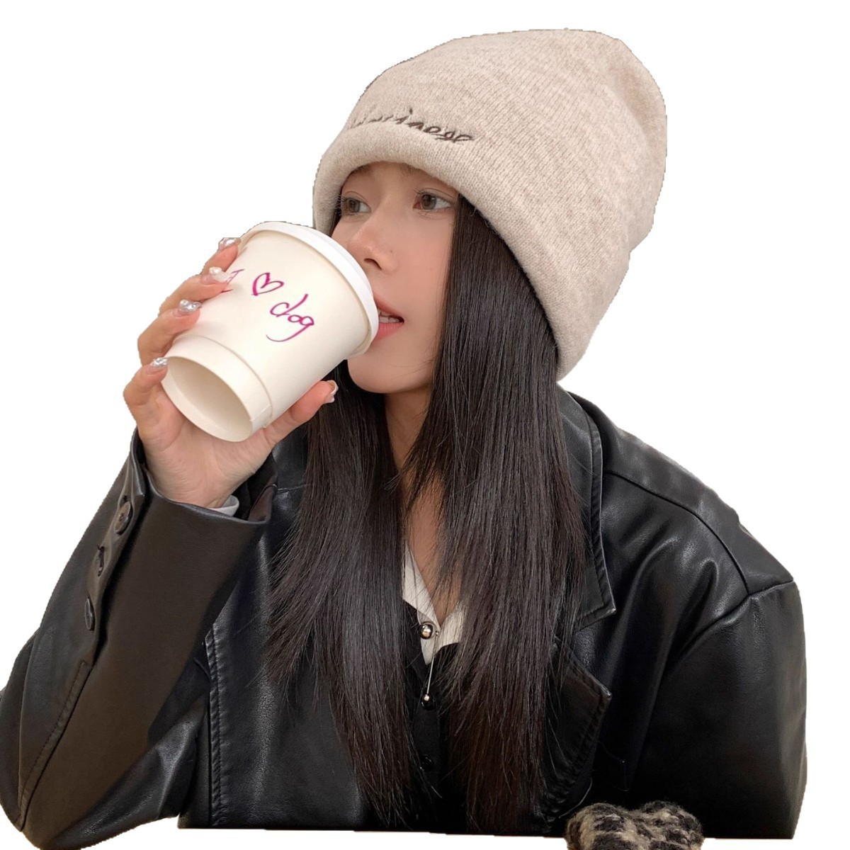 Embroidered Knitted For Women Wool Blend Yarn Autumn Winter Double Layer Warm Ear Protection Cold Hat Face Slimming_voghion.com