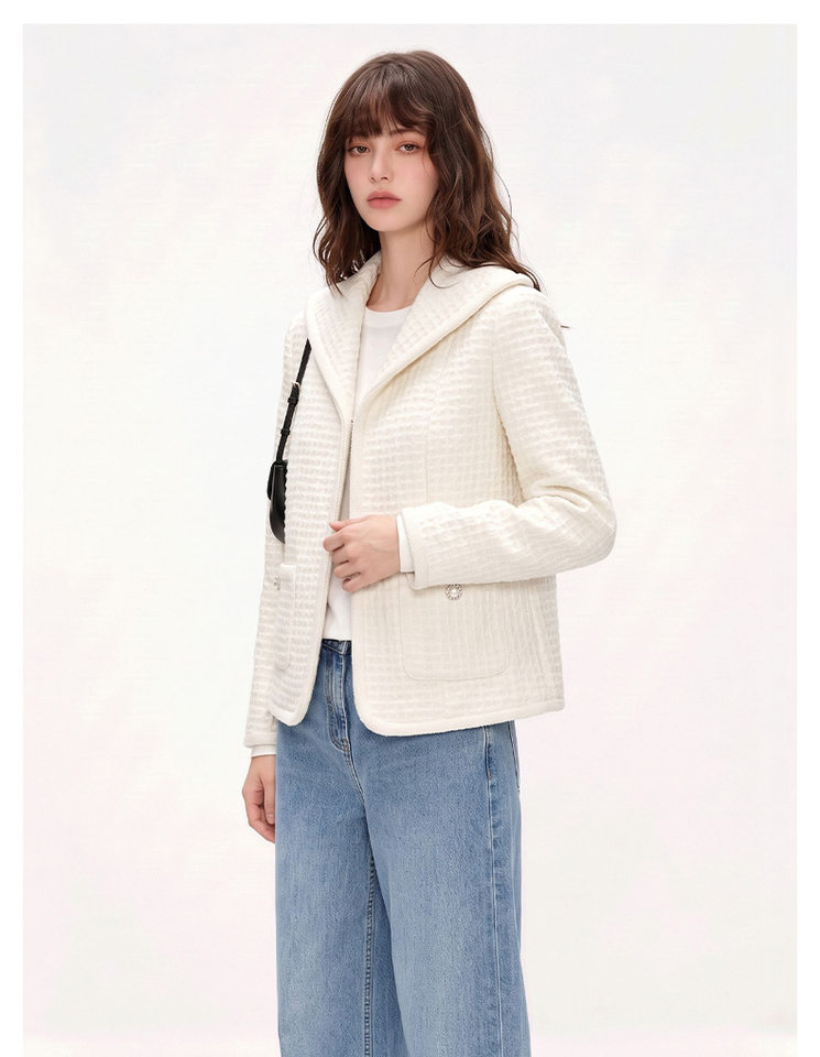 Áo khoác ngắn nữ dáng vest chất liệu len cừu phối vải tweed thanh lịch — Vanilla trắng chi tiết 9